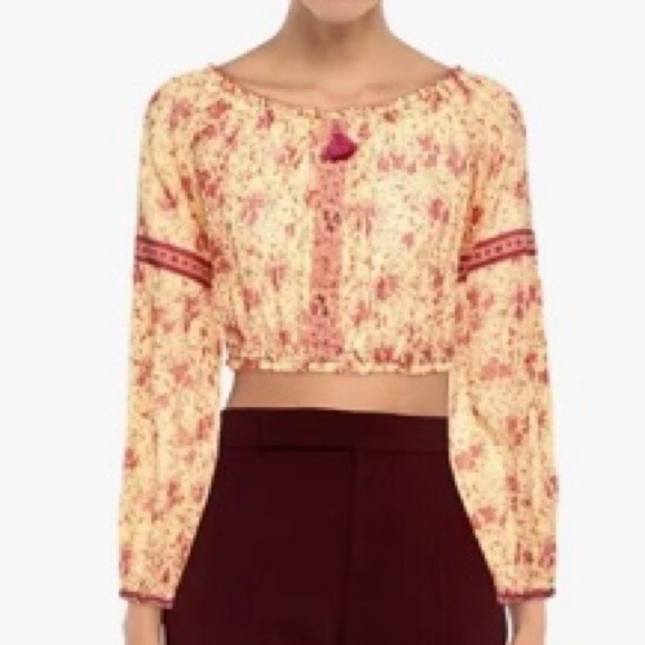 NEW Poupette St Barth Rachel Off Shoulder Mini Blouse Yellow Watercolor Size M - Picture 1 of 15